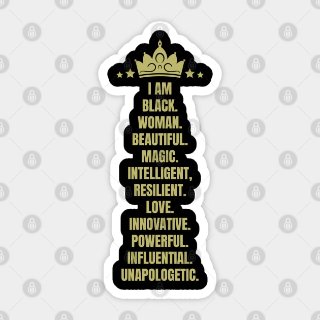 I Am A Powerful Black Woman | African American | Black Queen Sticker by UrbanLifeApparel